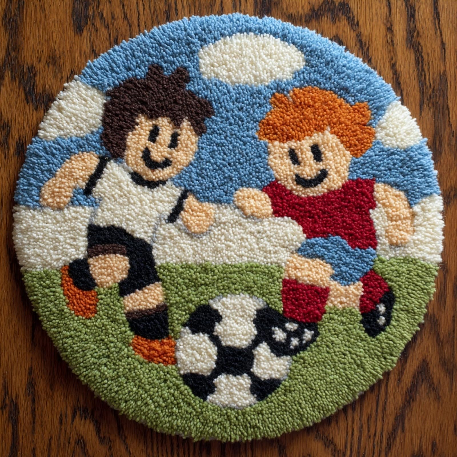 Wallustrioaw 006 Latch Hook Kits For Kids And Adults,Children Playing Football,Diy Latch Hook Rug Kit,Carpet Making Crochet Needlework Crafts For Home Decor,50X50cm