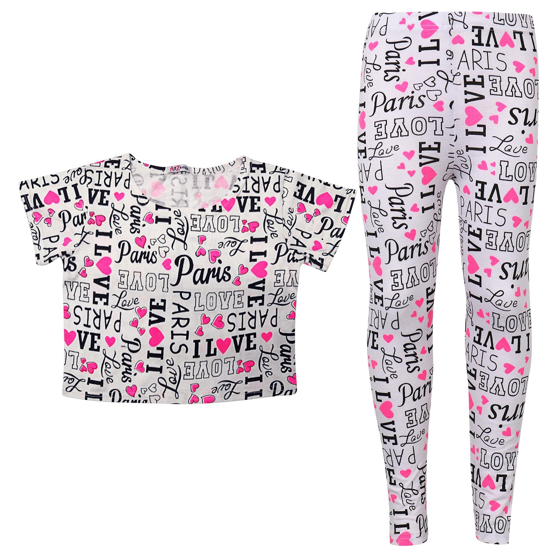 A2z 4 Kids Girls Crop & Legging Set Kids Crop Top & Legging Outfit Set - I Love Paris ._9-10