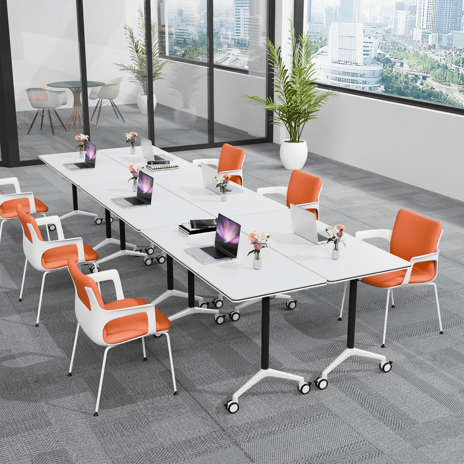 6-8 Person Conference Table Folding Conference Table for Office、Training, Seminar,Schools Modern Wood Conference Meeting Room Table Large Rectangular Conference Room Tables (4, White-2, 55in)