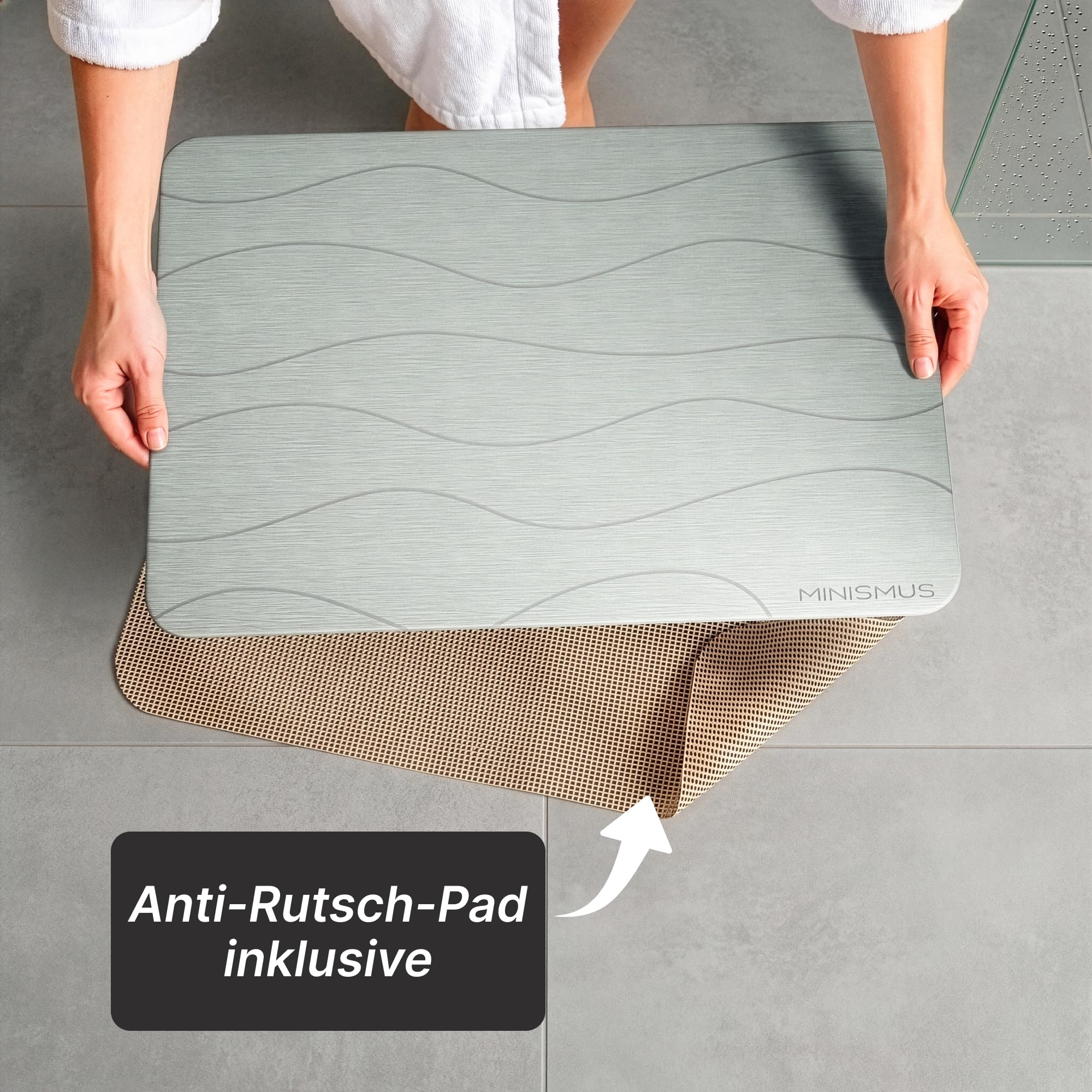 Minismus Badematte Stein 60x40cm - Diatomite Stone Bath Mat - Steinmatte Badezimmer - Stein Kieselgur - Duschvorleger Schnelltrocknend - Duschmatte
