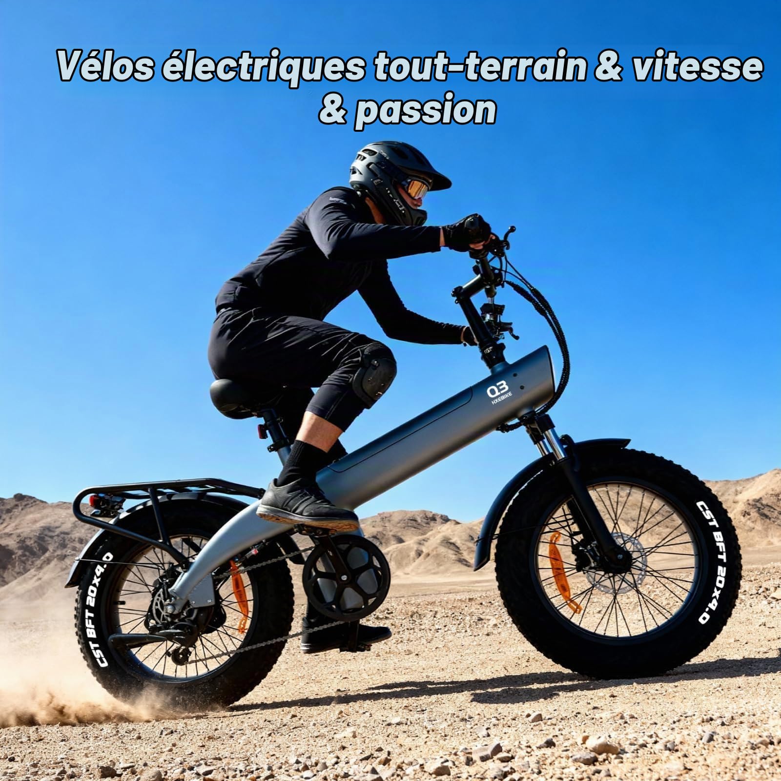 HX Q3 Vélo électrique Homme Femme Ville,20''x4'' Fat E Bike,115Nm,VTT Electrique Adulte,48V 20Ah Batterie Amovible,120KM,Suspension Intégrale & Freins Hydrauliques,7 Vitesses,Porte‑Bagages arrière