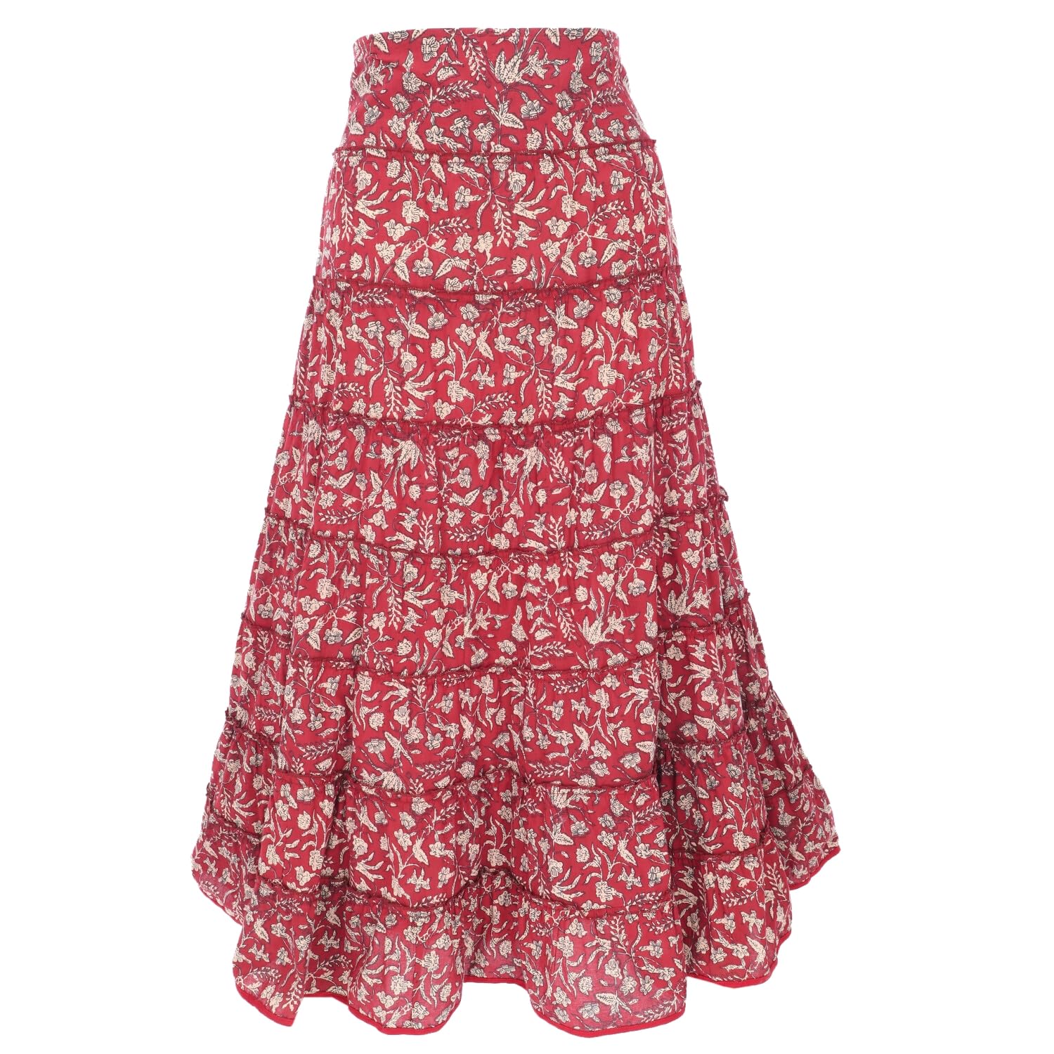 Langer Boho Stufenrock, Maxirock Flamencorock, Baumwolle, weiß/bunt | Maxi-Länge, weit geschnitten, bequemer gesmokter Bund, ideal für Sommerlooks, nachhaltige Mode