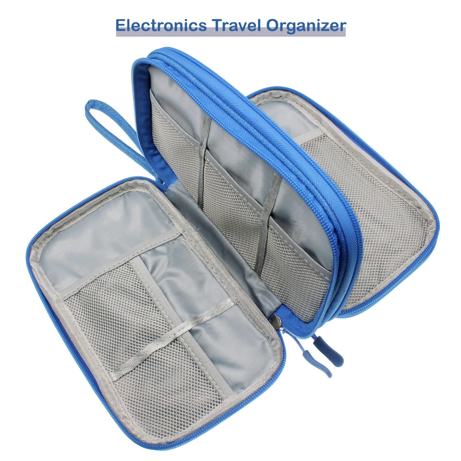 Tech Accessories Organizer Electronic Pouch Travel Bag for Keeping iPhone Charger Mobile Hard Disk Cable Cord Mouse Earphone Pens Certificates (Medium, Azure Blue)