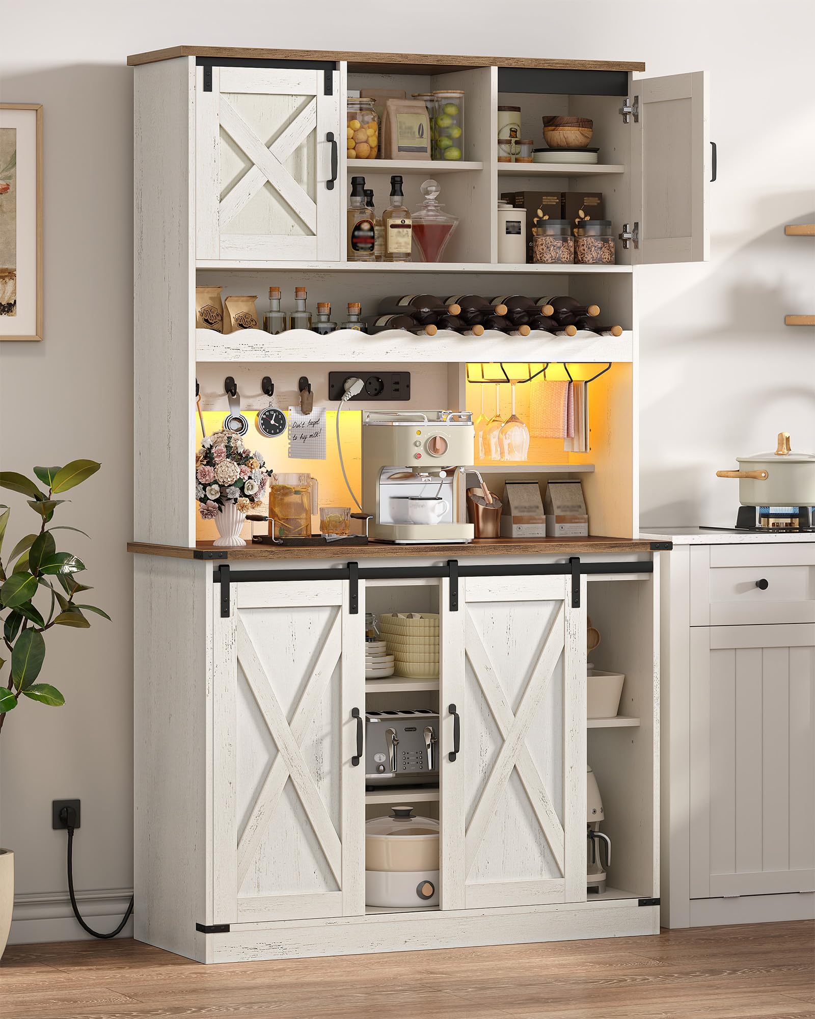 Hzuaneri Credenza Cucina, Mobile Cucina Alta con presa elettrica e LED
