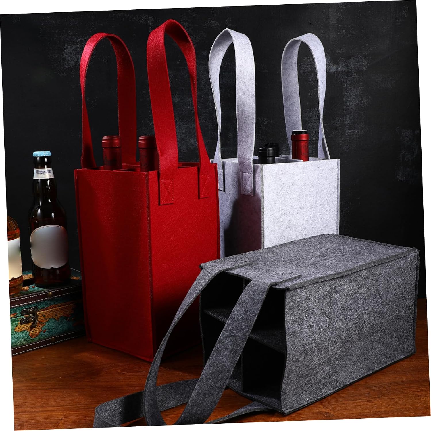 4-Pack Reusable Wine Bottle Carrier Bags Insulated Tote Removable Divider for Travel Camping and Picnics Sturdy Felt Material