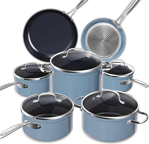 Miniatura 20 de Nuwave Healthy Duralon - Juego de utensilios de cocina antiadherentes de cerámica azul, resistentes a los arañazos, sin PFAS, aptos para Cobre