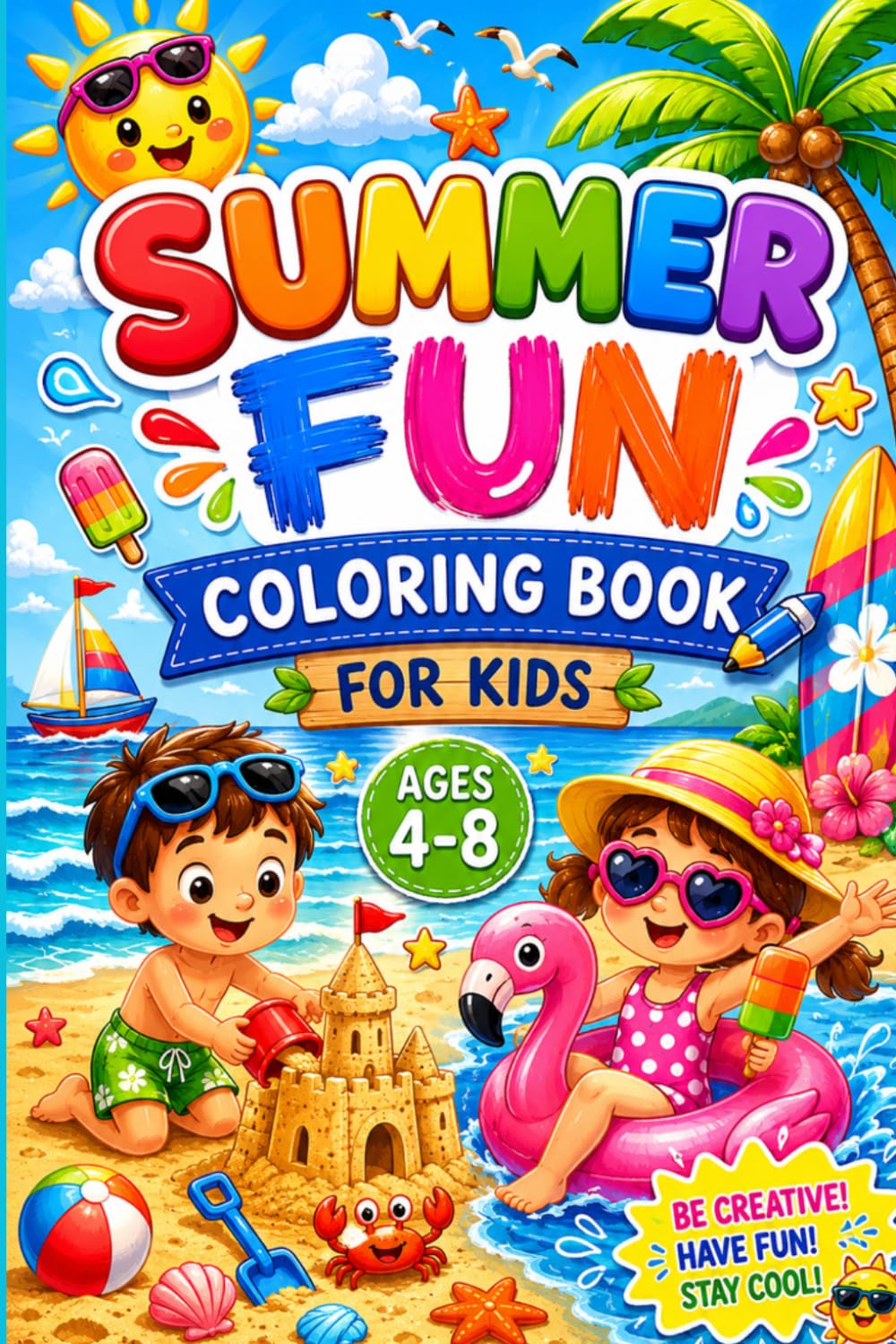 Summer Fun Coloring Book for Kids Ages 4-8: Fun and Easy Summer Coloring Pages for Kids | Beach, Ocean, Animals, Ice Cream, Camping & Vacation Adventures