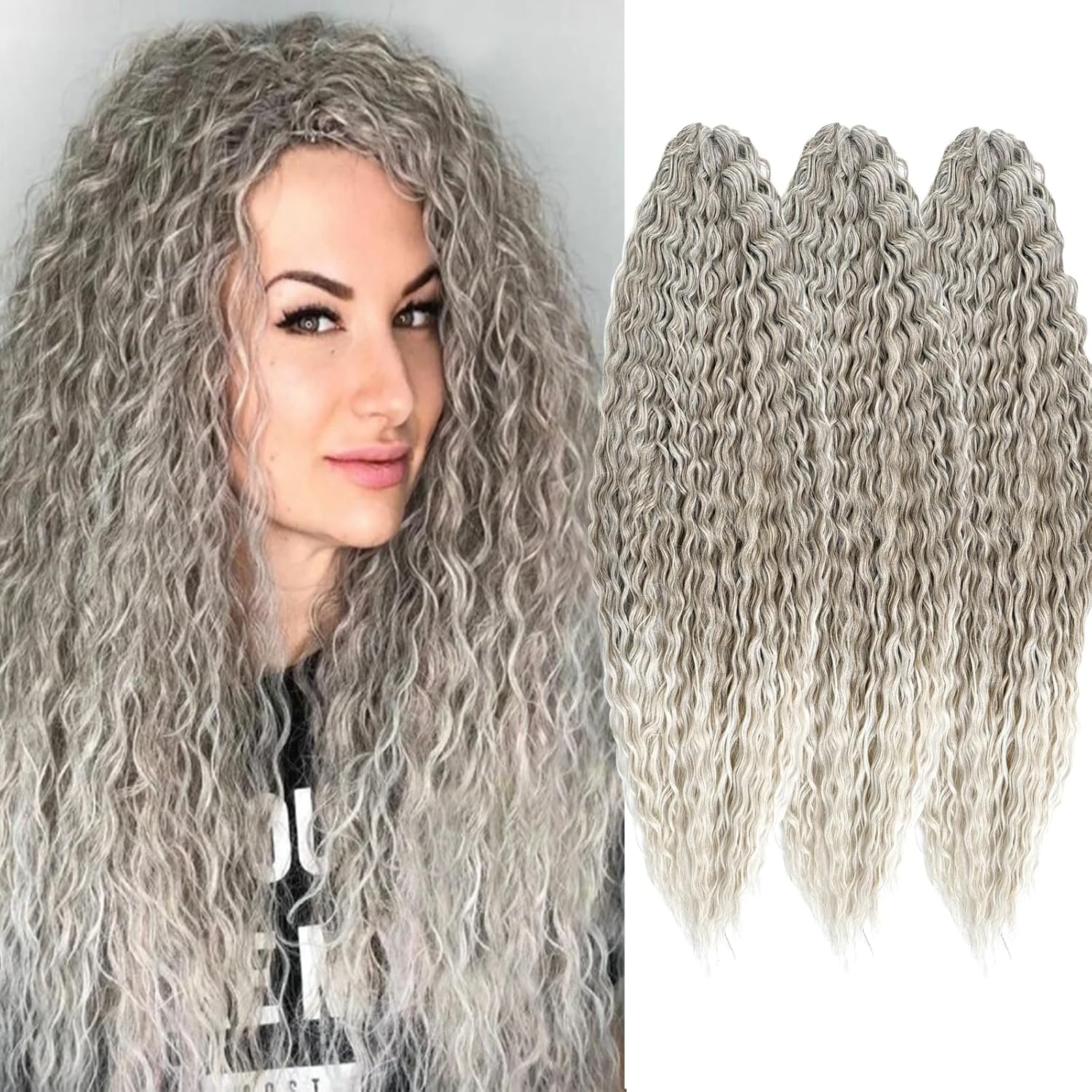 Ocean Wave Deep Wave Curly Braiding Hair Extensions 3 Packs (T18/56C, 30 Inches)