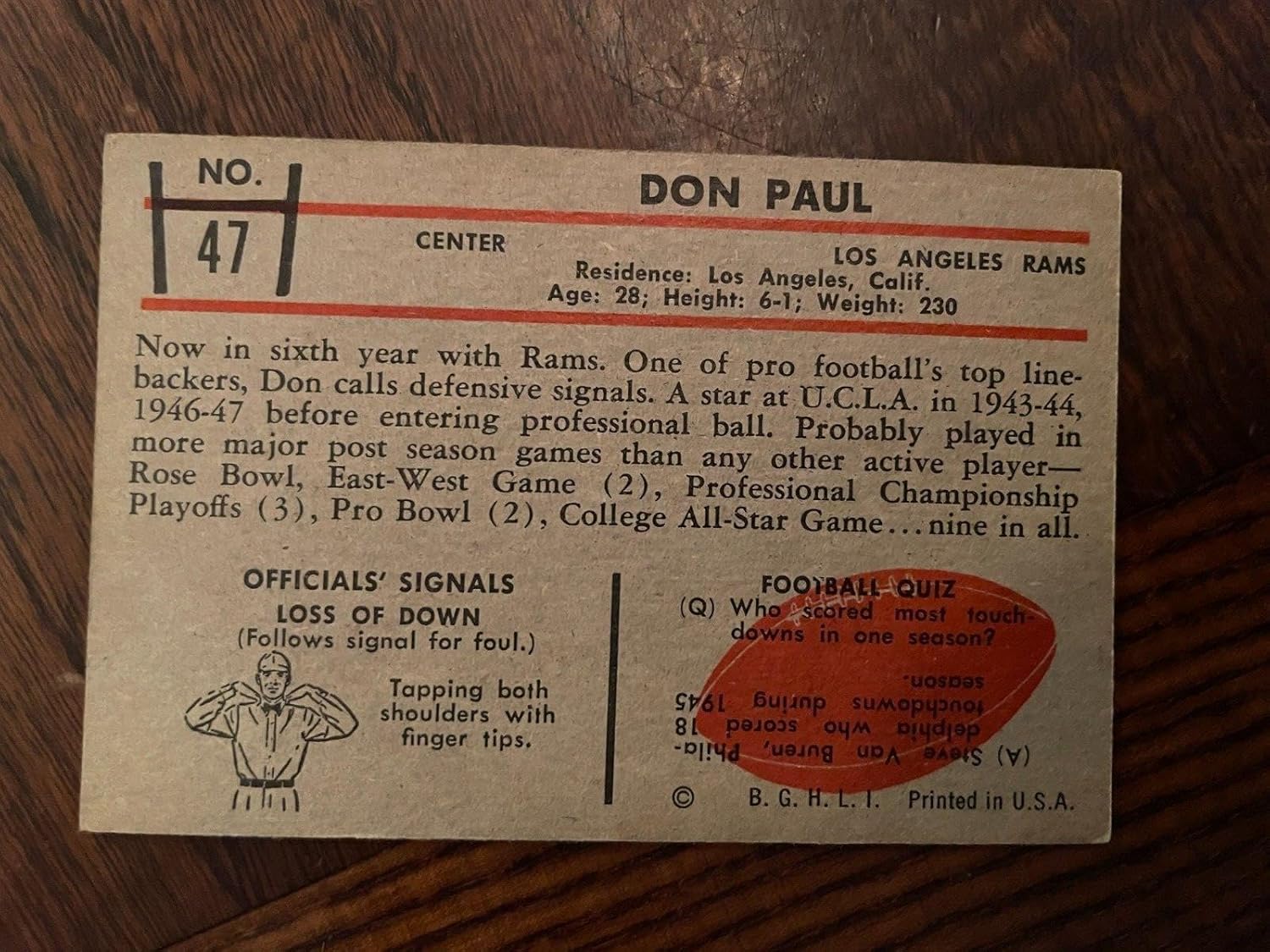 1953 Bowman #47 Don Paul Los Angeles Rams Vintage Football Card Nm - Football Slabbed Vintage Cards