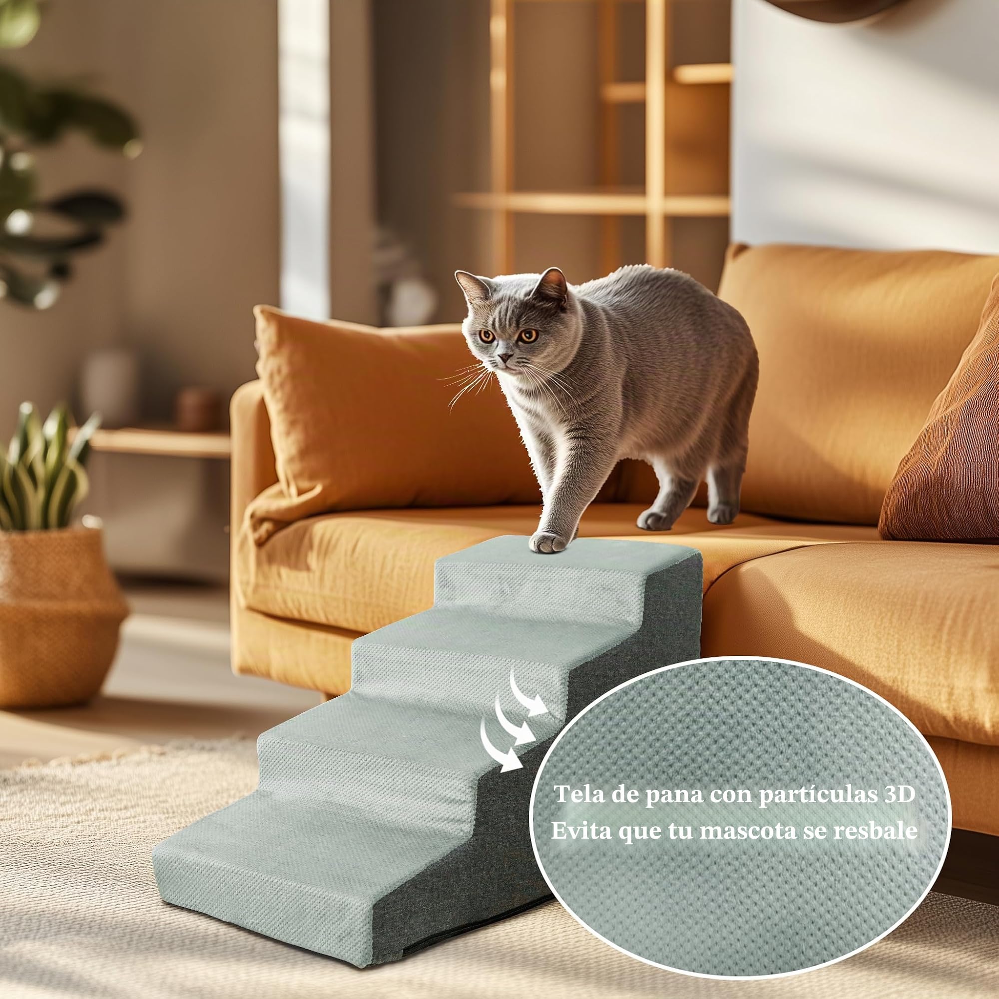 BingoPaw Escalera para Perros Pequeños, Escaleras para Mascotas de Espuma para Cama y sofá, Escalera Perros con Funda Removible y Lavable, 76.5x49.5x39cm, 4 Peldaños, Gris