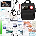 FalconTac 200 Pieces First Aid Kit IFAK Survival Kit Molle System Compatible Pouch, Emergency Kit Gift for Men, Dad, Husband, for Outdoor, Camping, Hunting, Hiking, Home, Earthquake, Disasters Black