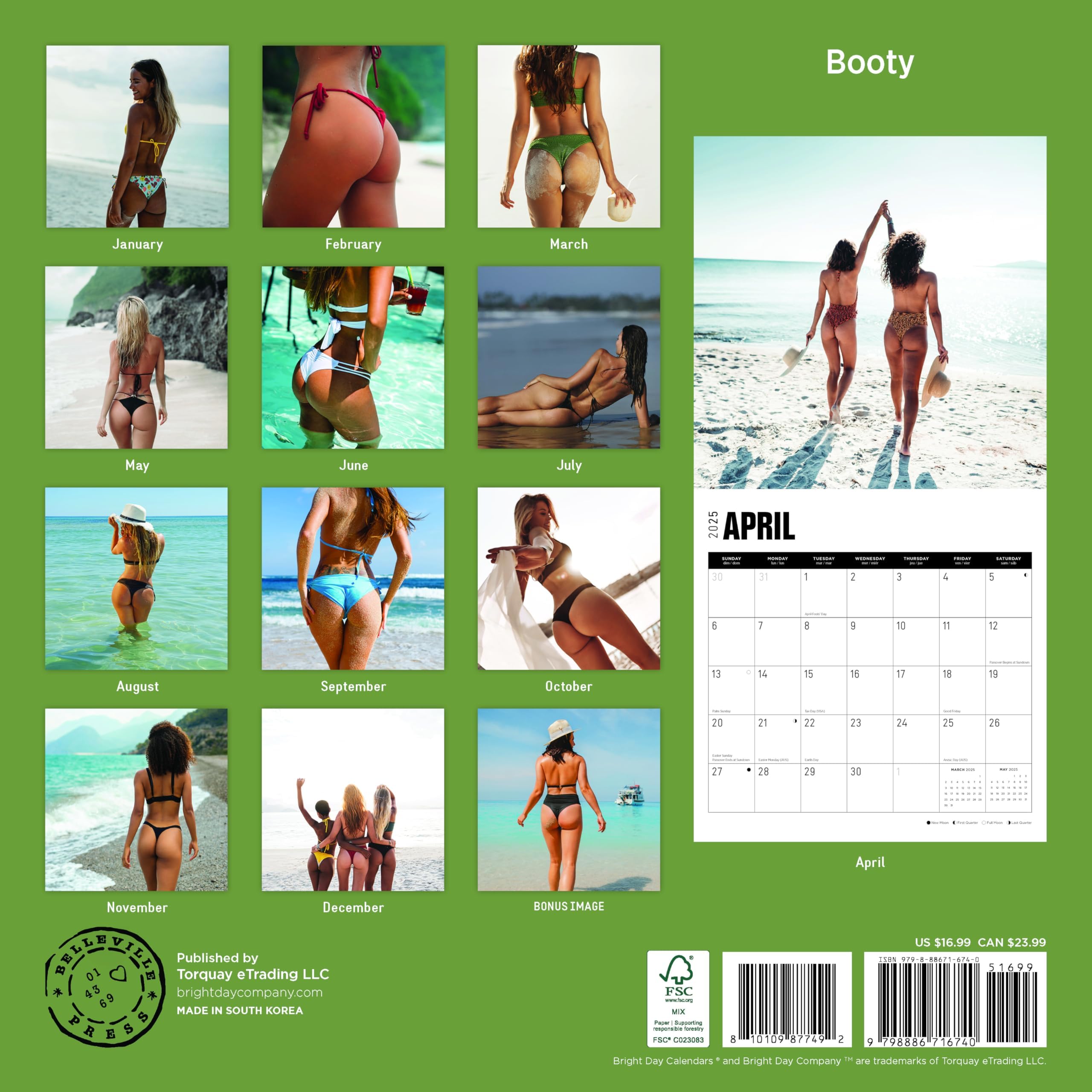 2025 Booty Monthly Wall Calendar by Bright Day, 12 x 12 Inch