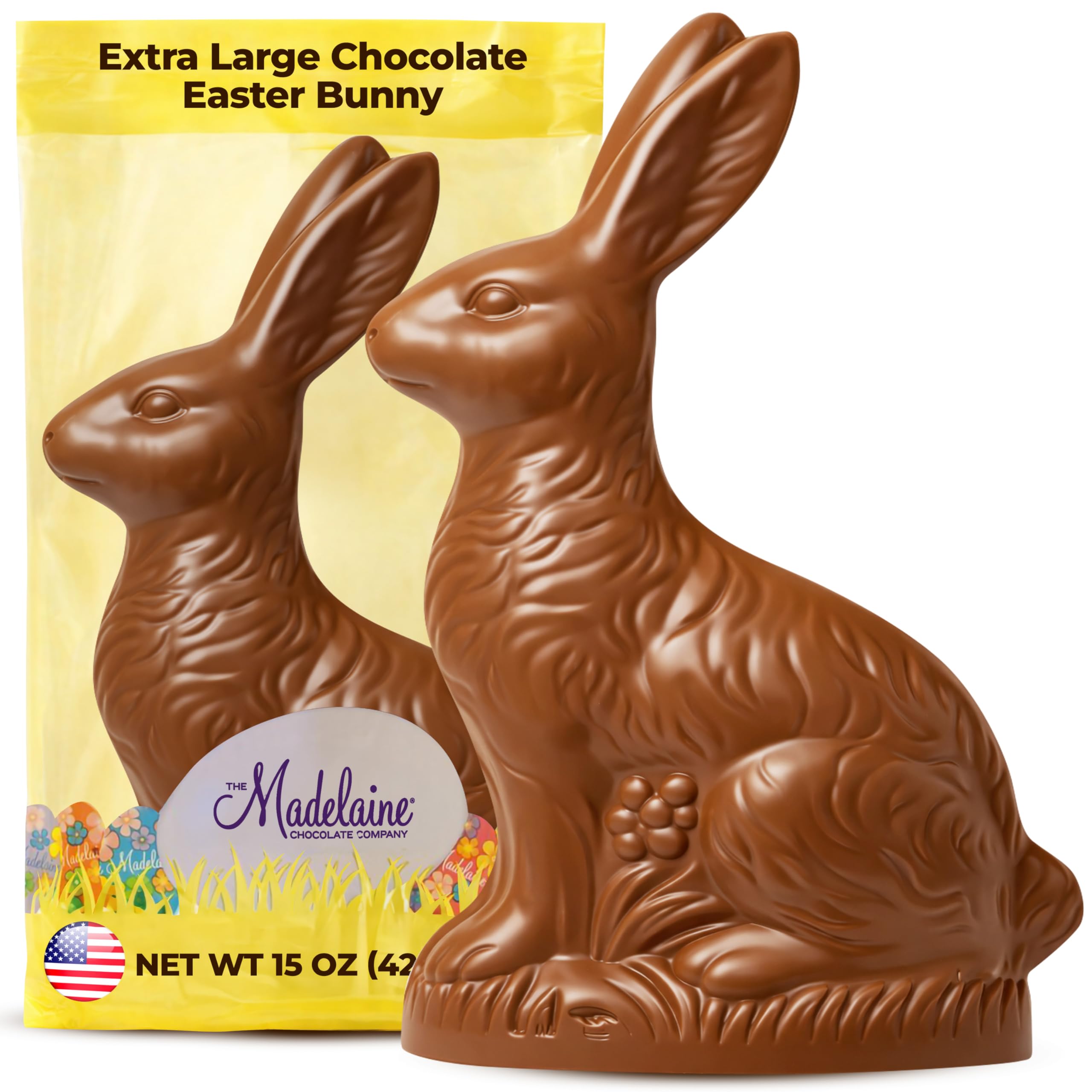 Madelaine Chocolate Easter Bunny in Bag - Large 15 OZ Milk Chocolate Bunny - Easter Candy Perfect for Basket Stuffers, Gifts, Decorations and Party Favors