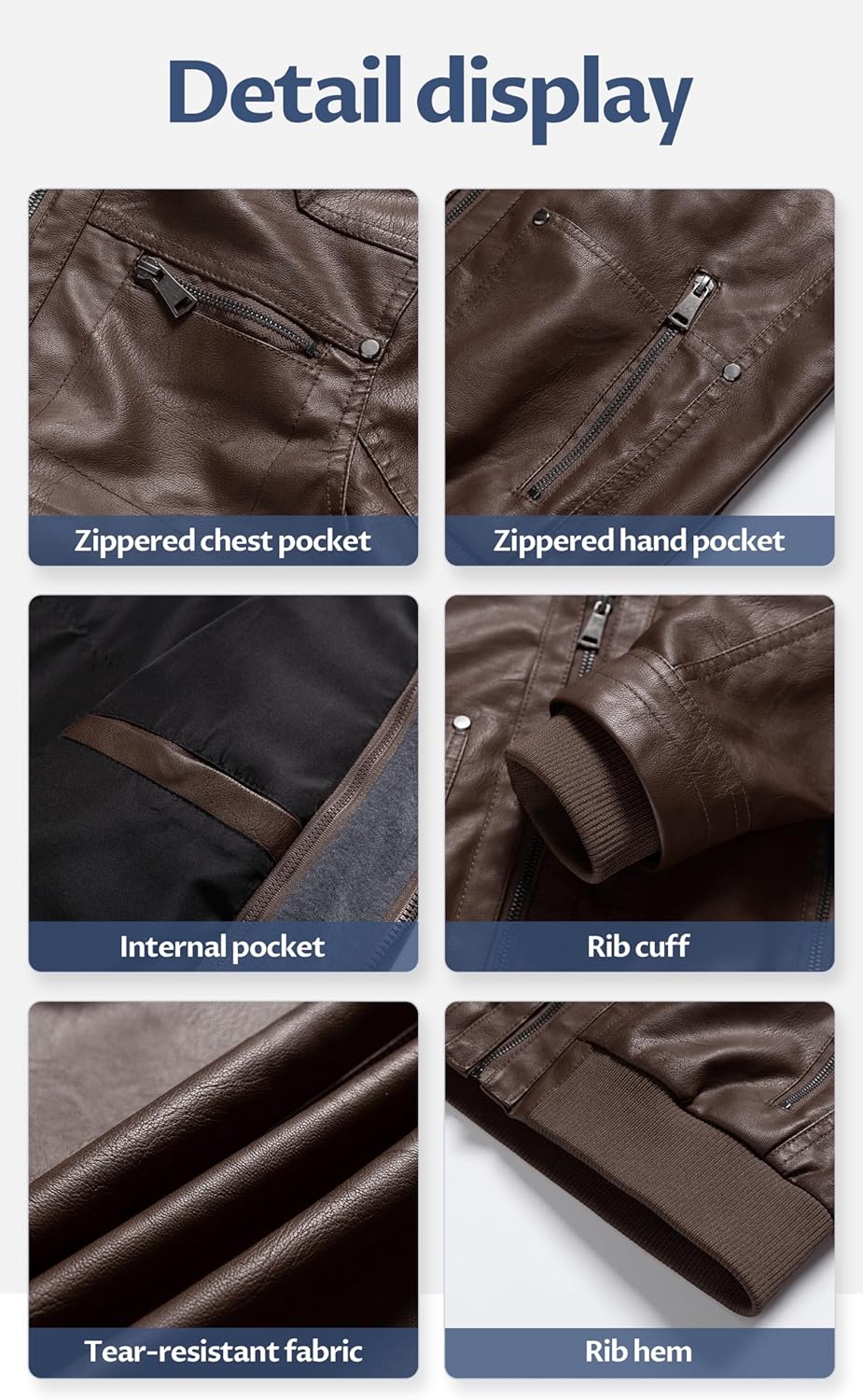 CREATMO US Women's Faux Leather Jacket Waterproof Motorcycle Bomber Jacket Vintage PU Moto Biker Coat With Removable Hood - Image 7