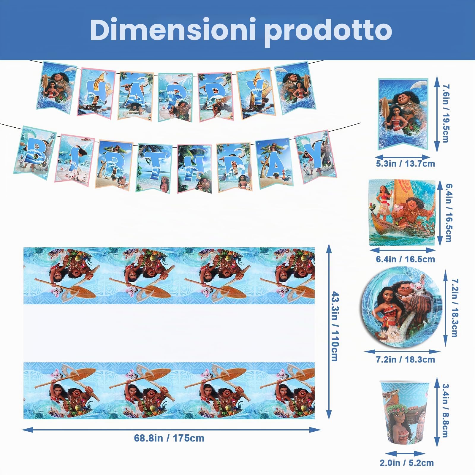 42 Pcs Decorazione Feste Moa, Compleanno Stoviglie Moan, Decorazioni Compleanno Bambino, Feste Stoviglie Kit, Tazze, Tovaglie