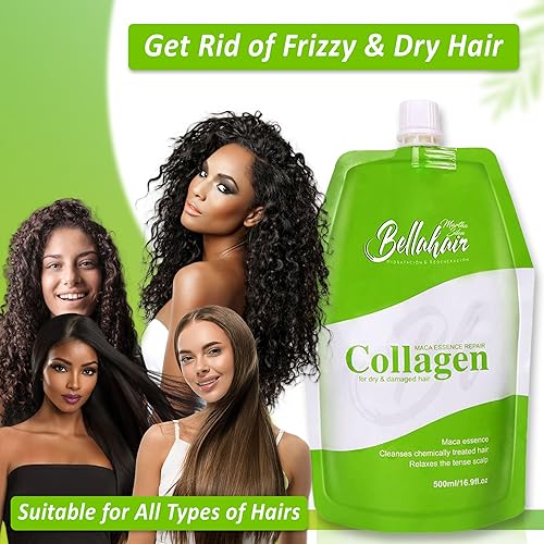 Miniatura 5 de Bellahair Mascarilla capilar hidratante de colágeno para cabello seco dañado y crecimiento  Queratina hidrolizada, proteínas, manteca de karité,