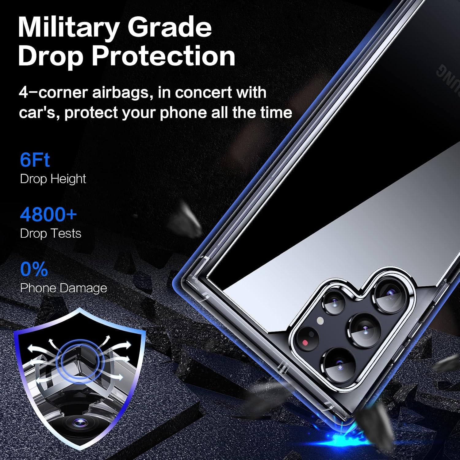 KKM Clear Samsung Galaxy S22 Ultra Case, Drop Test Protective Phone Case, Anti-Yellowing Phone Cover for Galaxy S22 Ultra 5G Case 6.8-inch Compatible with Wireless Charging