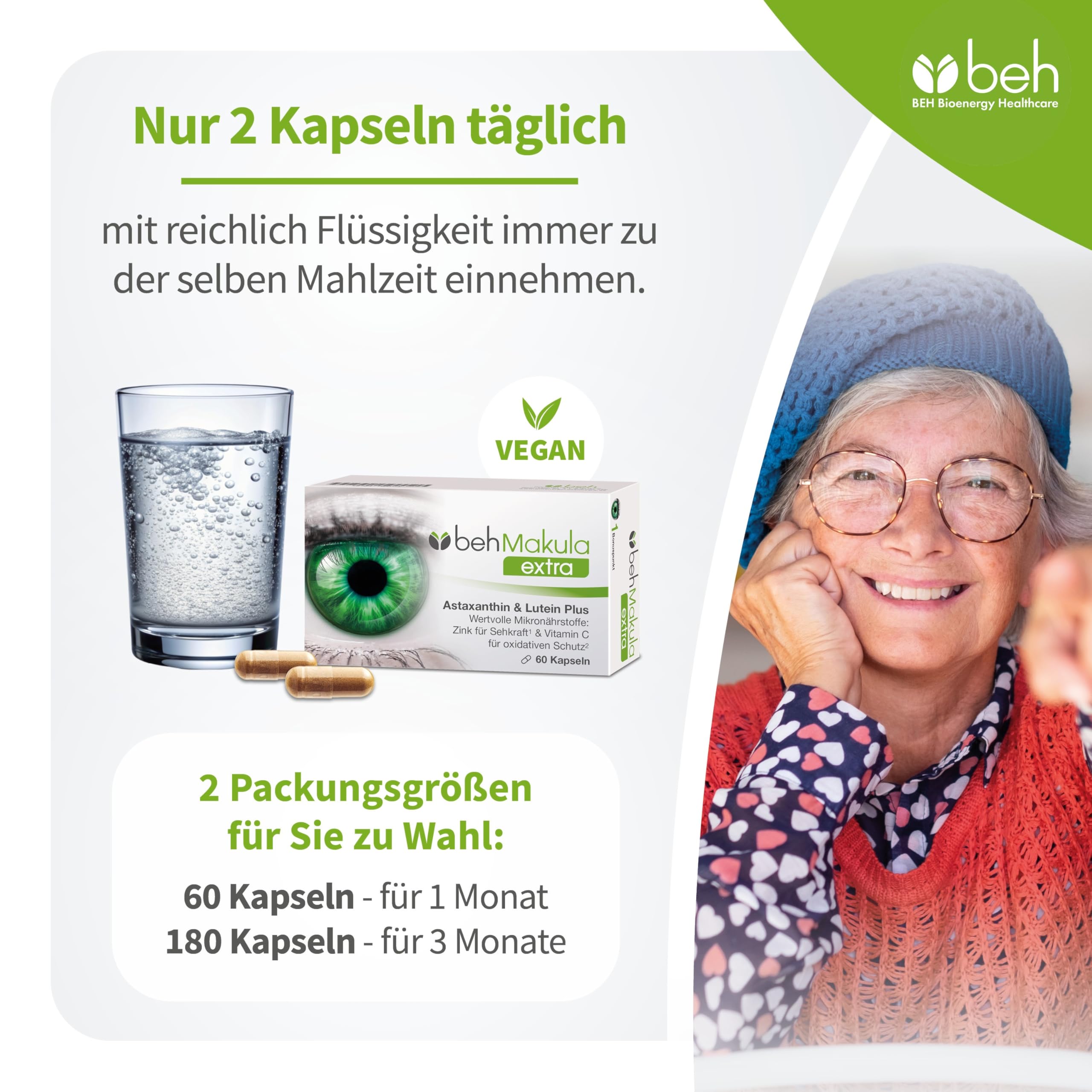 beh Makula extra Kapseln, 180 Stück | Augenvitamine C, E, Folsäure, Vitamin B6, B12, Zink & Kupfer