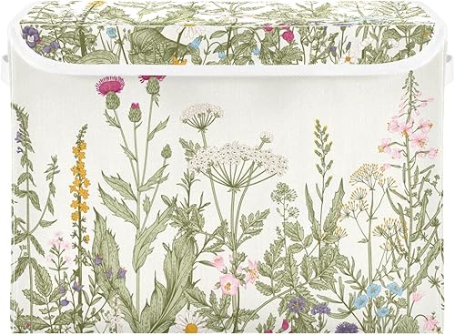 Miniatura 1 de DOMIKING Cesta de almacenamiento de flores silvestres contenedores de almacenamiento decorativos con tapas para organizadores de juguetes cajas de