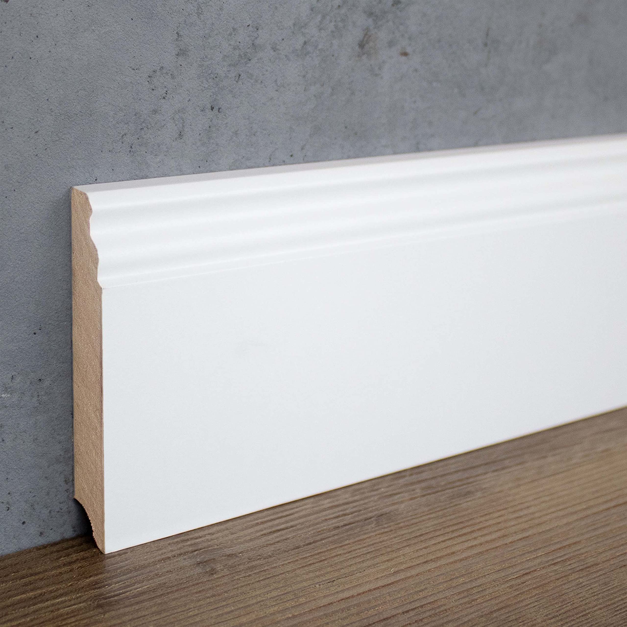 PROVISTON Battiscopa | Profilo di Berlino | 16 x 100 x 2500 mm | MDF laminato | bianco | annuale RAL 9016 | battiscopa hamburger | 25 metri