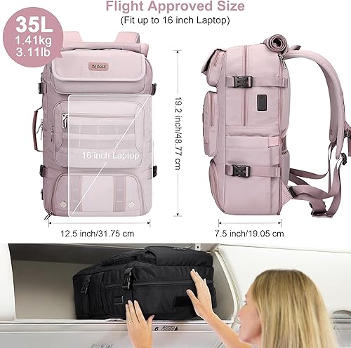 Miniatura 5 de PIJUSHI Mochila de viaje para mujer, mochila de viaje para aviones, equipaje con compartimento para zapatos, (PE048 morado claro)