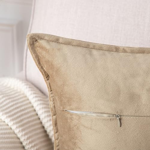 Miniatura 9 de MADIZZ Juego de 2 fundas de almohada decorativas de terciopelo súper suave de 18 x 18 pulgadas, cuadrado rosa con flecos, estilo lujoso, fundas de