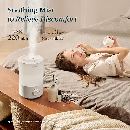 Vista 2 de LEVOIT - Humidifiers for Bedroom - Quiet (3L Water Tank) - Cool Mist/Top Fill/Essential Oil Diffuser/25Watt - Home/Large Room - 360° Nozzle - Rapid