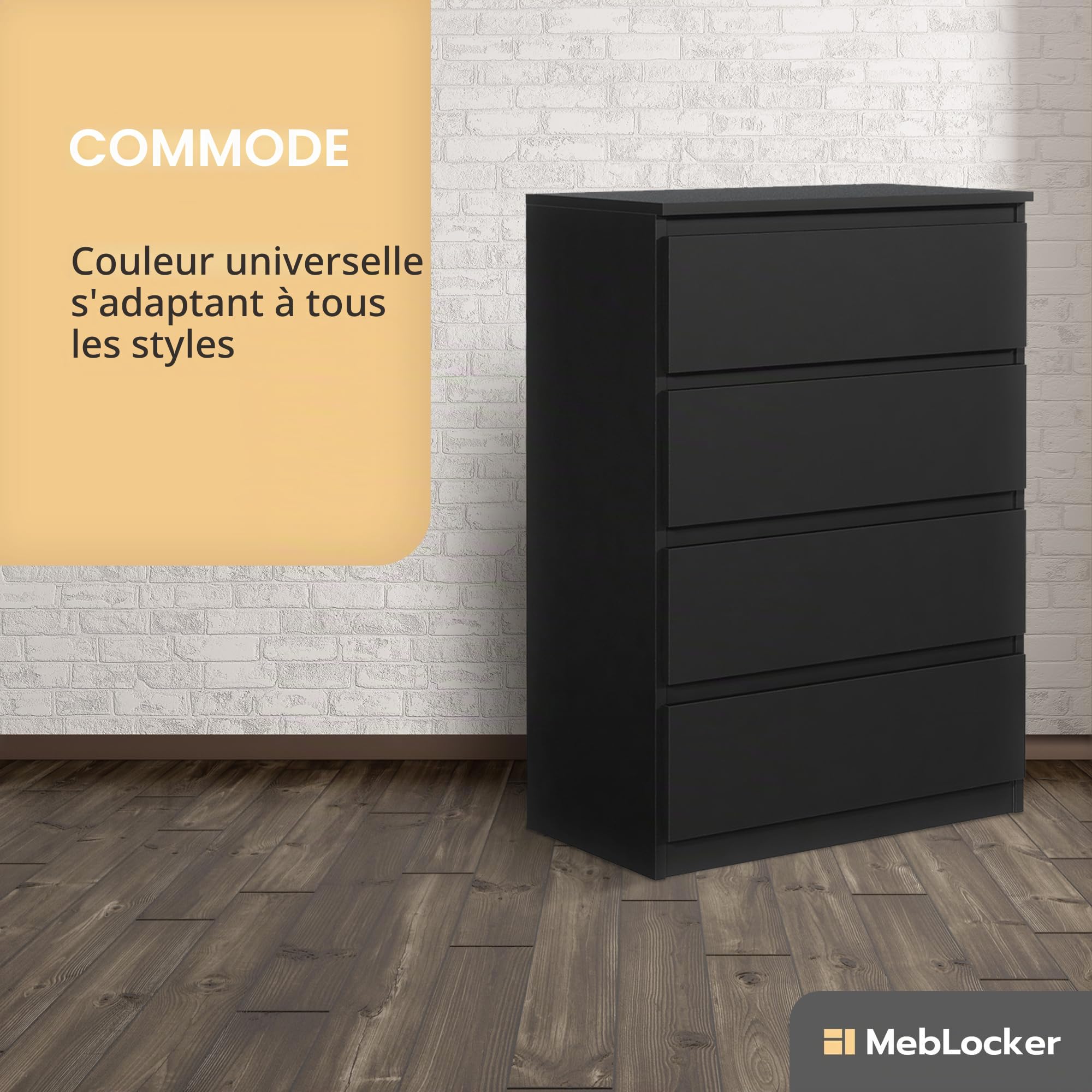 Commode à 4 tiroirs, idéale pour Le Salon, la Chambre à Coucher, la Chambre d'enfant, la Chambre d'adolescent et Le Bureau, (Noir)