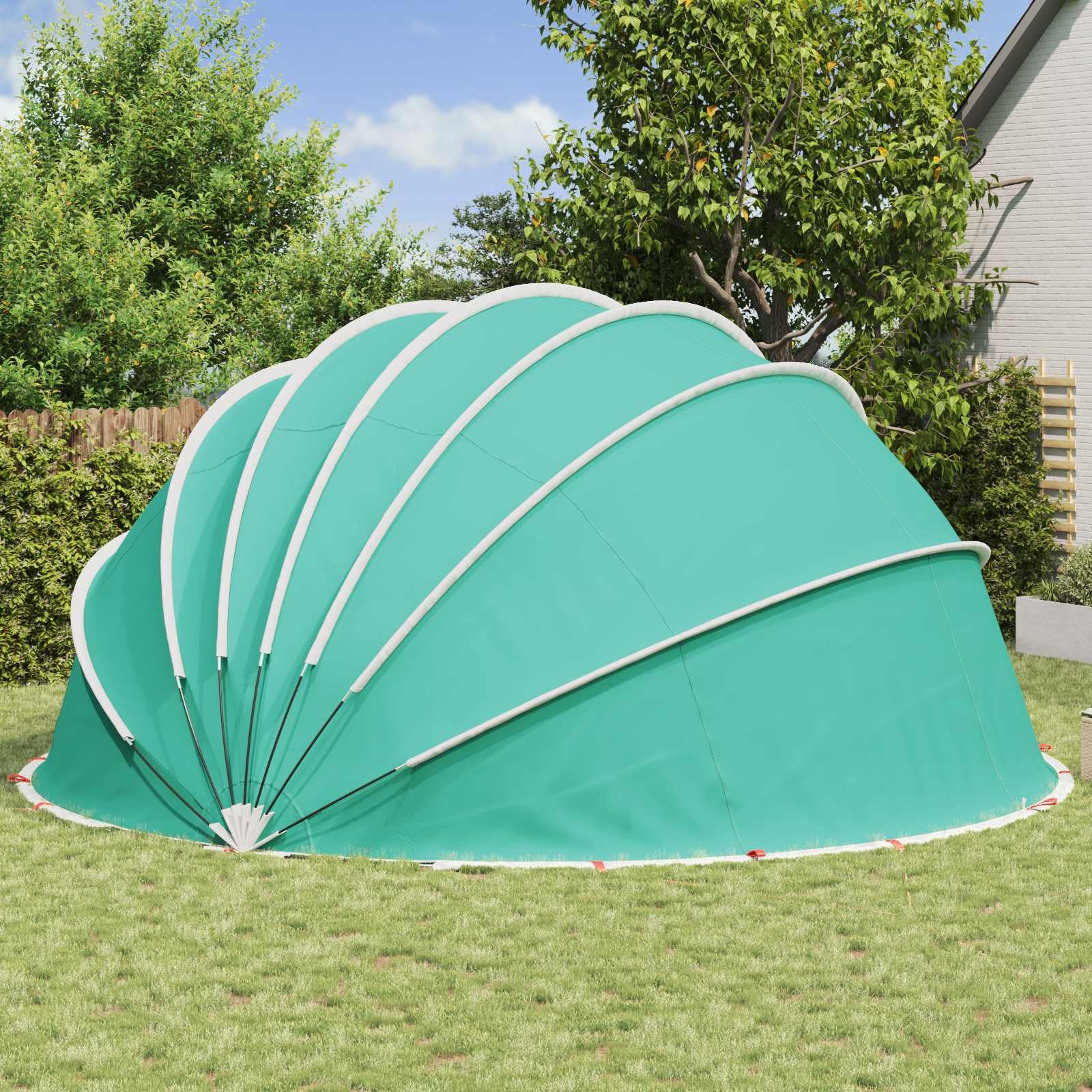 Pool-Dom 592 x 590 x 275 cm, verde mare, poliestere 185T con rivestimento in PU, pieghevole con aste flessibili in fibra di vetro, copertura piscina per giardino, terrazza, estate