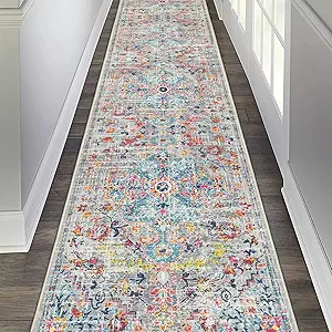 Pauwer Boho Hallway Runner Rug 2'6'' x 12' Washable Entryway Area Rugs Non Slip Farmhouse Vintage Floor Mat Long Carpet Runner for Hallways Laundry Room Kitchen Bathroom Bedroom