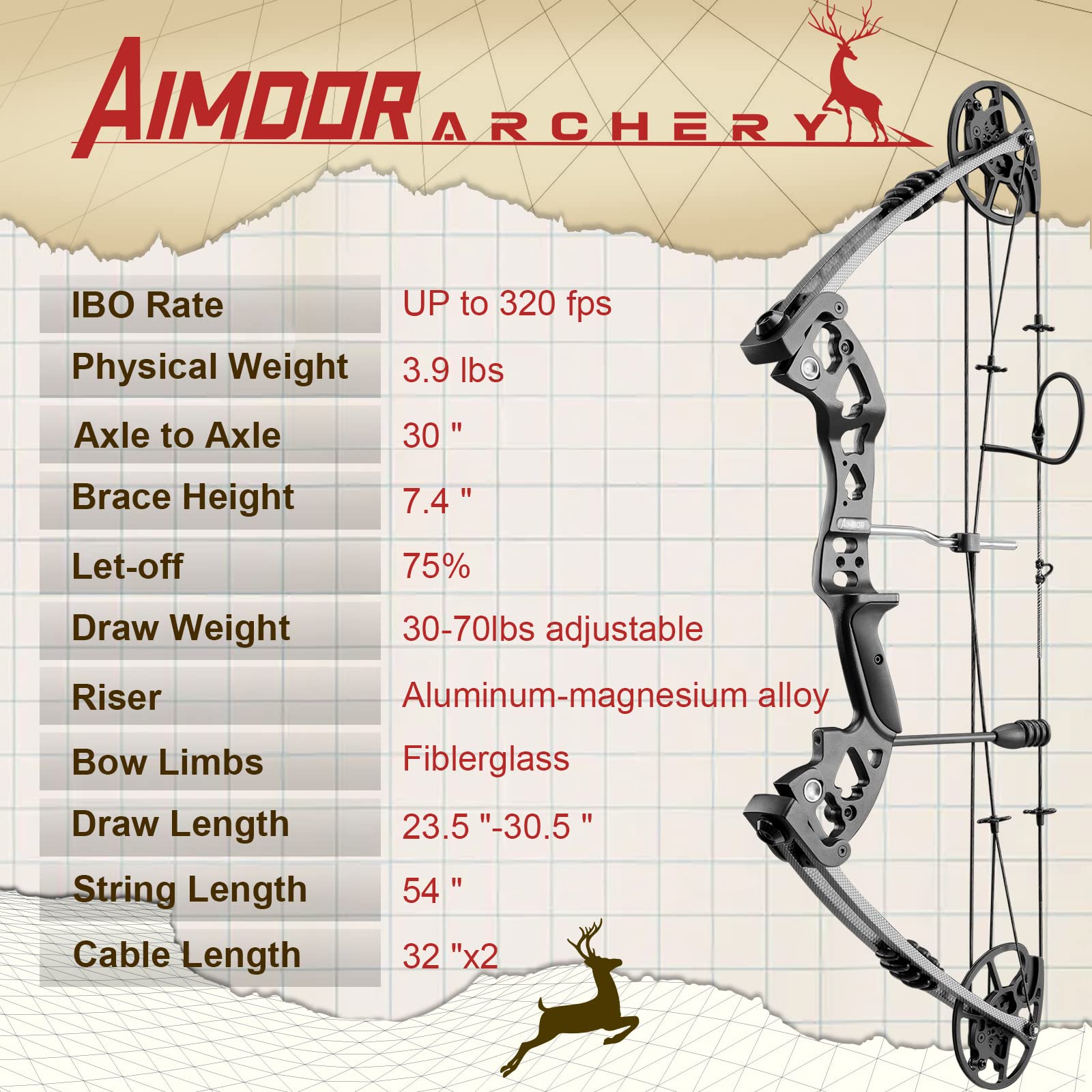 Aimdor A6 Archery Compound Bow and Arrow Set with 20 pcs blazer vanes