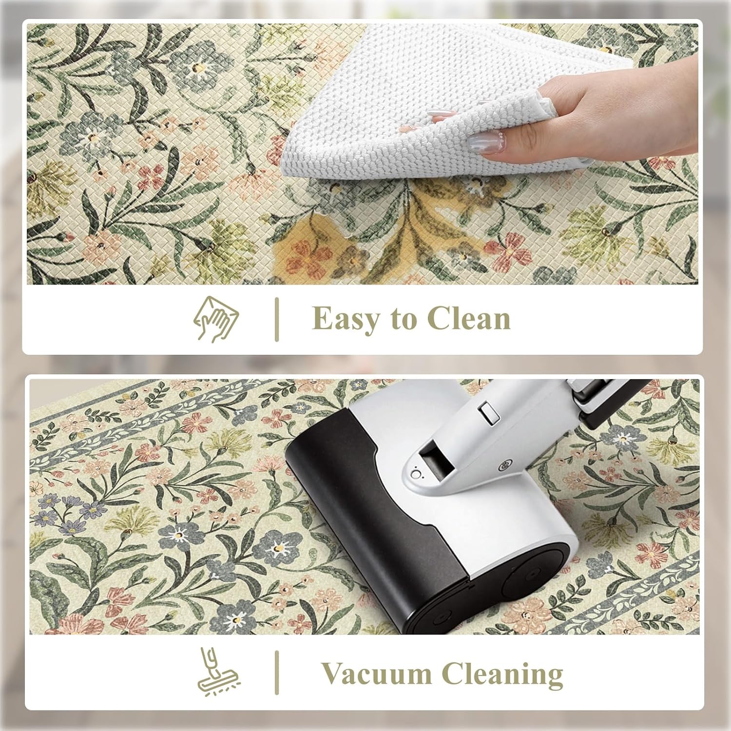 Collive Kitchen Mats for Floor 2PCS, Cushioned Anti Fatigue Rugs Non Slip Waterproof Kitchen Sink Mat, Floral Comfort Standing Mat for Bar, Office, Desk, Home Decor, Beige 20" x 47" + 20" x 32"