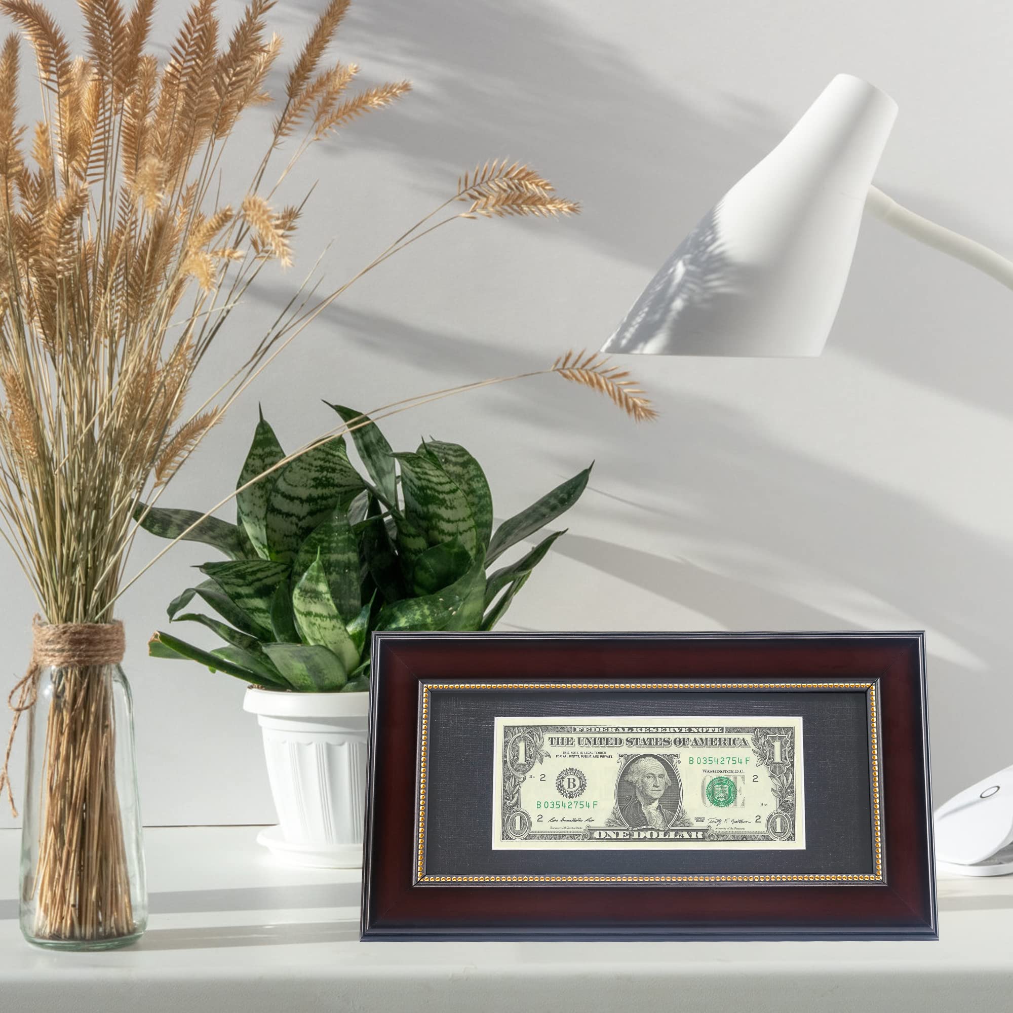 GMFrames Cornice per banconote in mogano con tappetino nero o display 4x9 senza tappetino, vero vetro