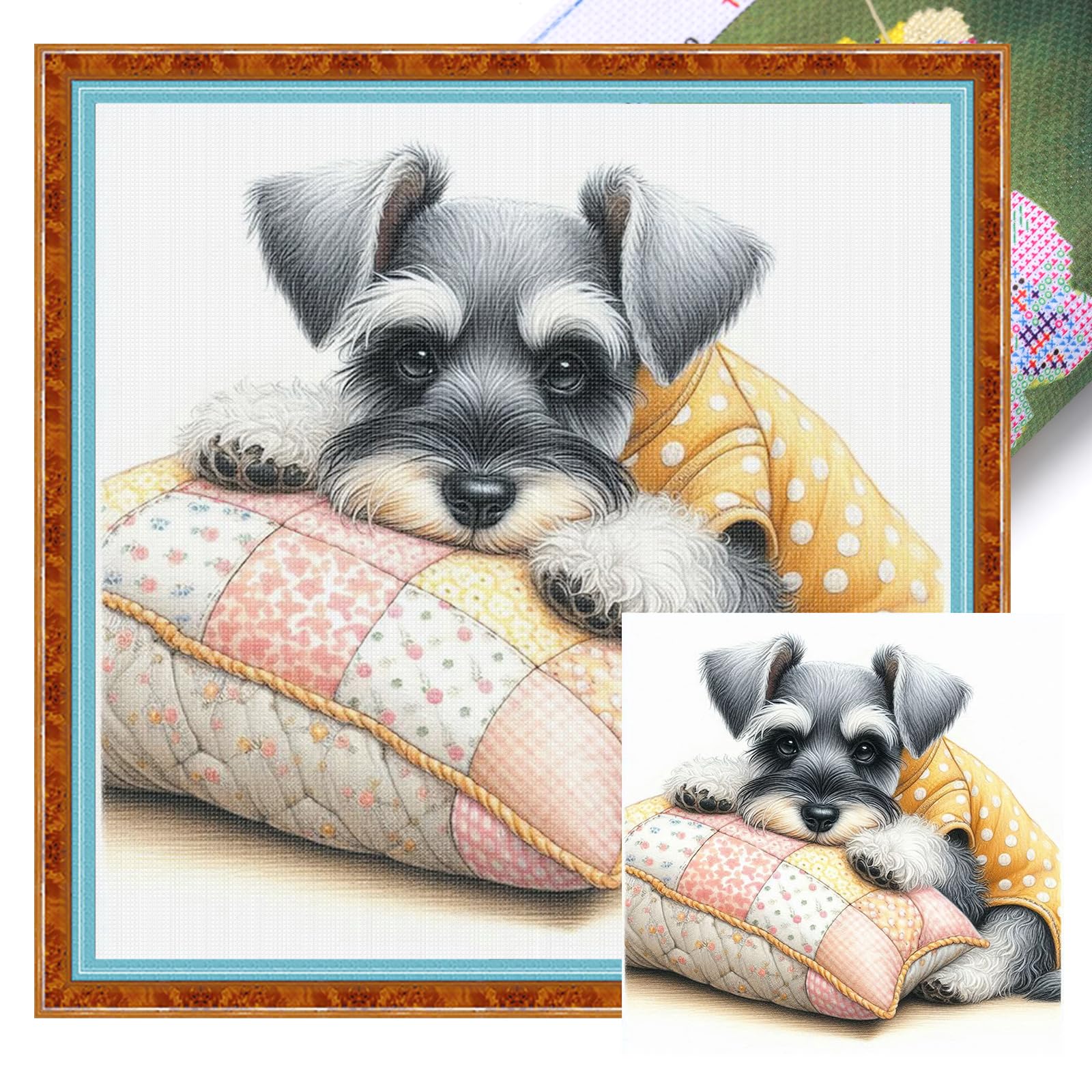 Poetrydraw Schnauzer Full 11Ct Diy Stamped Cross Stitch Kits 40X40cm For Adults Home Decor (Schnauzer)