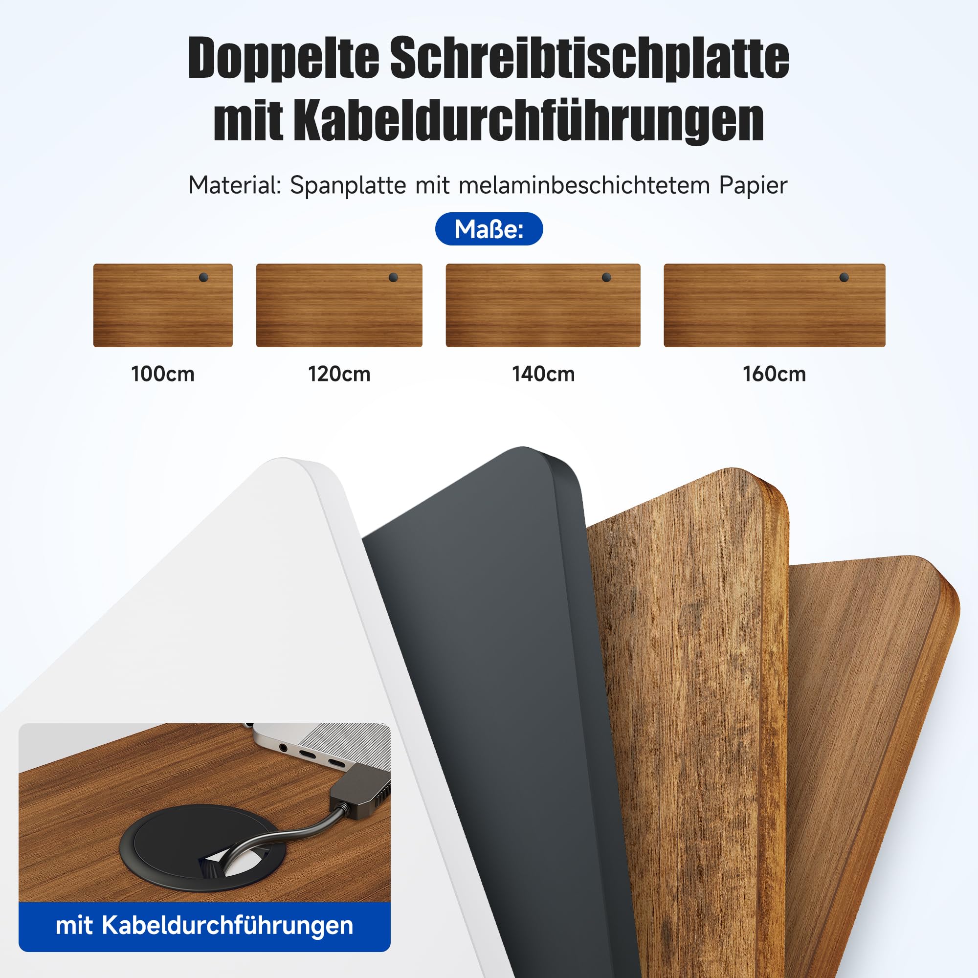 SONNI Höhenverstellbarer Schreibtisch Elektrisch, 120x60cm, Bürstenloser Motor mit 3 Memory-Funktionen, Anti-Kollisionssystem & Kabelmanagement, Steh-Sitz Tisch für Homeoffice, 60KG Traglast