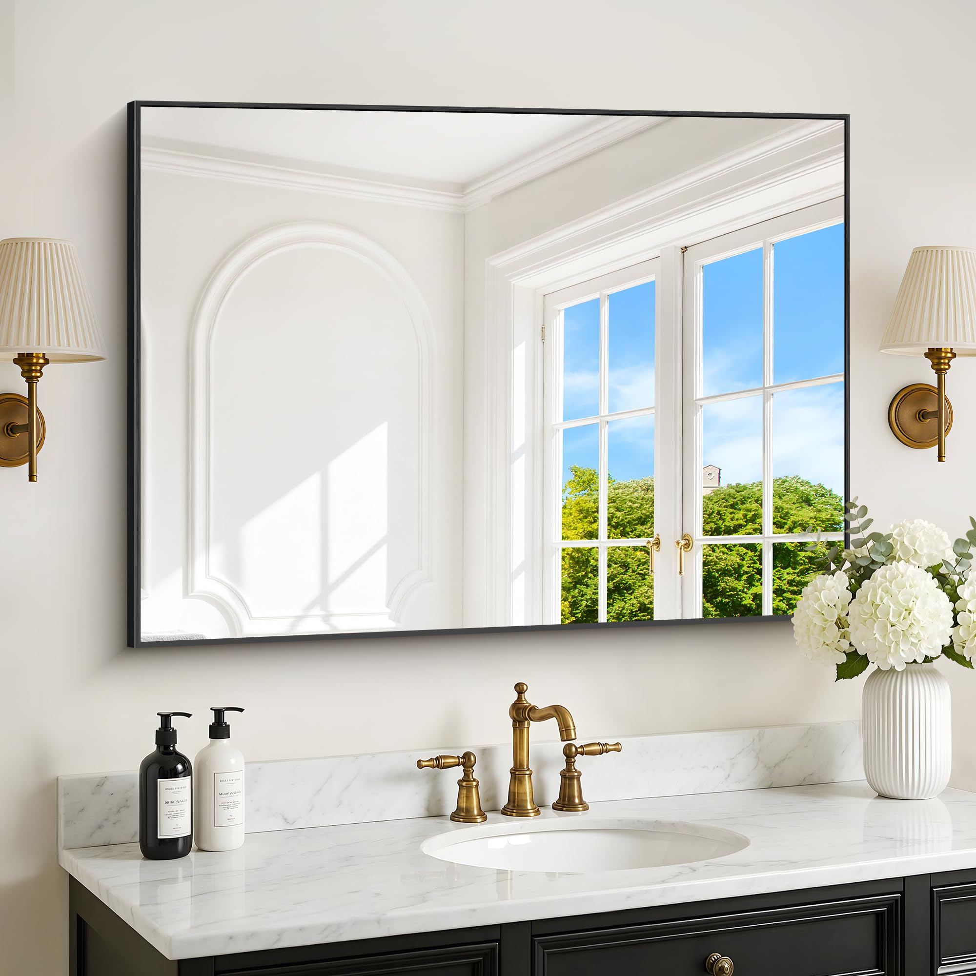 DESBING Black Bathroom Mirror for Wall, 30x40 Inch Rectangle Mirrors with Metal Frame, Modern Vanity Wall Mirror Decor for Entryway Hangs, Bathroom, Living Room Horizontal or Vertical