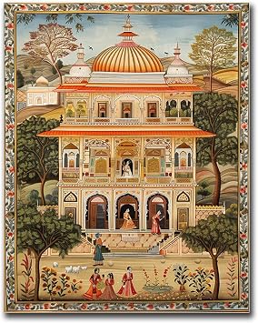 SENLYCH Canvas Painting Poster and Print Pictures Indian Pichwai Temple Art Poster Traditional Rajasthani Wall Living Room and Bedroom Home Decoration 8x12inch