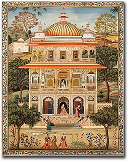 SENLYCH Printed Canvas Painting Wall Art Indian Pichwai Temple Art Poster Traditional Rajasthani Wall Modern Home and Bedroom Decoration 20x30inch