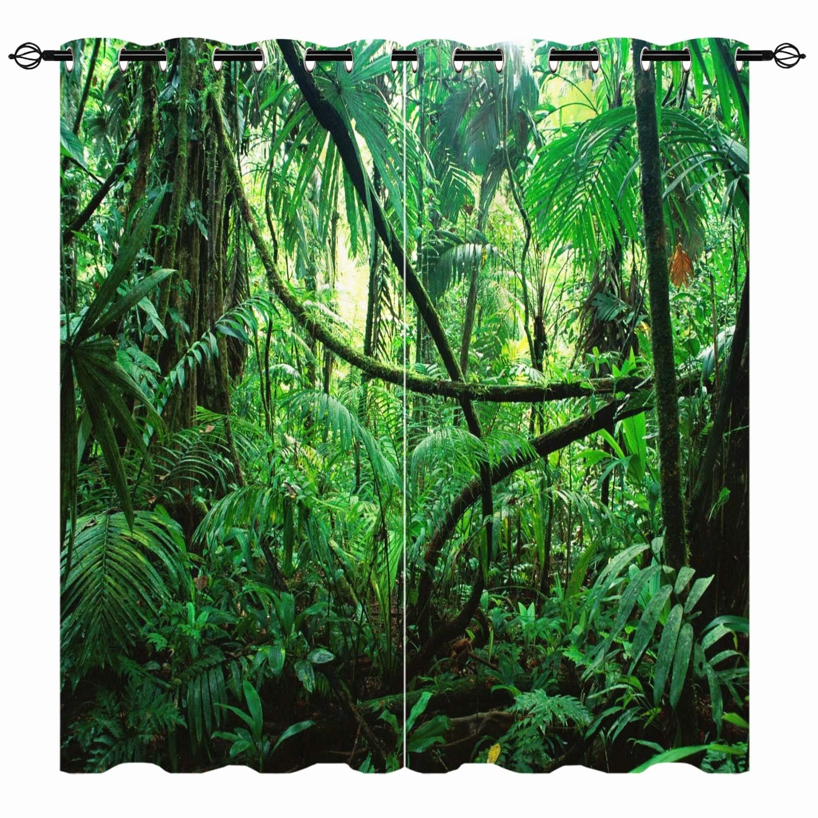 YUANZU Rainforest Curtains - Tropical Jungle Nature Theme Woodland Plant Scenery Print Pattern Eyelet Blackout Thermal Room Darkening Window Drapes for Bedroom Living Room 2 Panels W140cm x D245cm — image 1