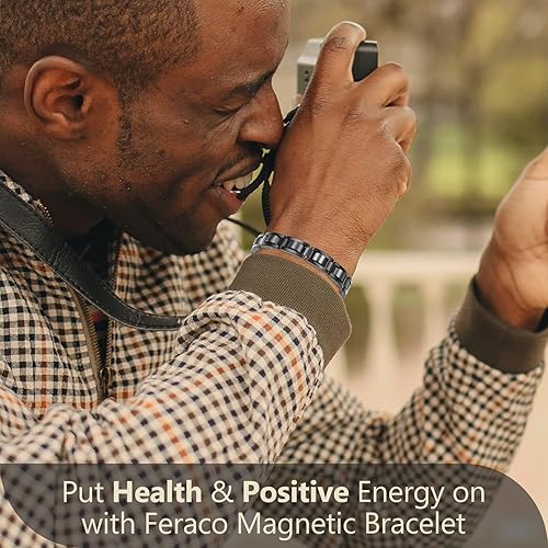 Miniatura 7 de Feraco Mens Magnetic Bracelets for Arthritis & Joint Pain Relief, Classic Balck Titanium Stainless Steel Bracelet with Hematite Magnet Stones,