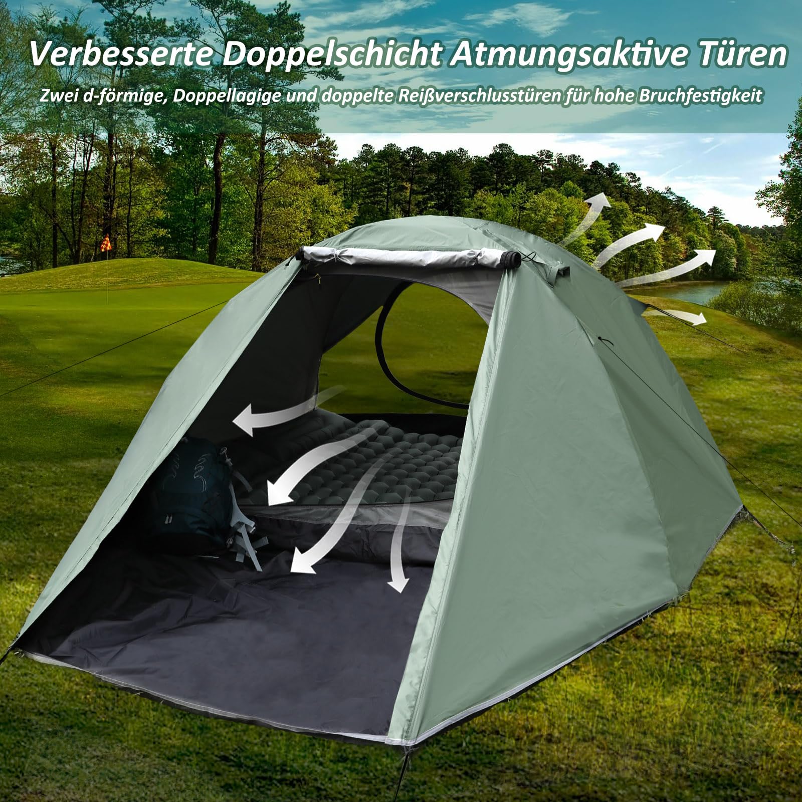 2 Personen Campingzelt – leichtes Kuppelzelt, wasserabweisend und Winddicht, schneller Aufbau, mit Packsack, für Camping, Wandern und Trekking