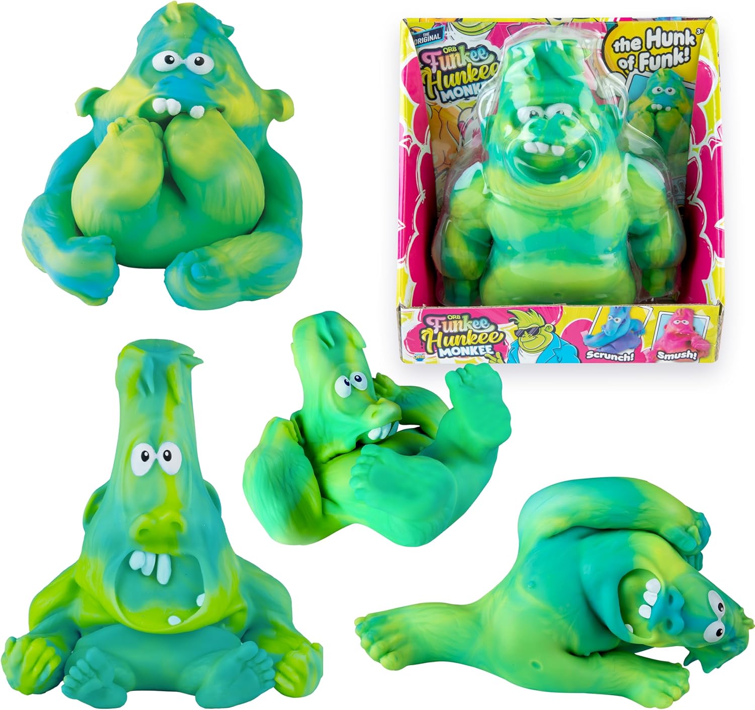 ORB Hunkee Funkee Monkee Jumbo Squishy Monkey Toy (Green/Blue) - 4.5 lb Stretchy Funky Monkey Giant Squishy Toy - Collectible Stretchy Gorilla, Splat Monkey Stress Toy and Fidget for Kids and Adults