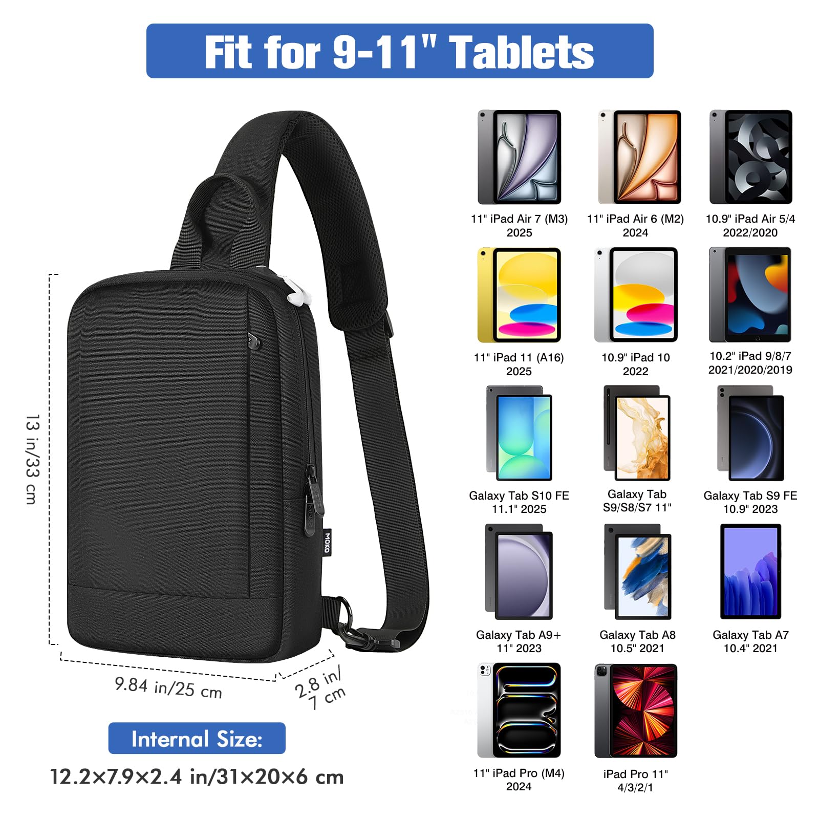 MoKo Funda para Tablet de 9-11 Pulgadas con Puerto para Auriculares | Funda para tablet compatible con iPadA16 2025, iPad Pro 11", iPad 10/Air 5/4 10,9" y Tab S9/S8, Negro