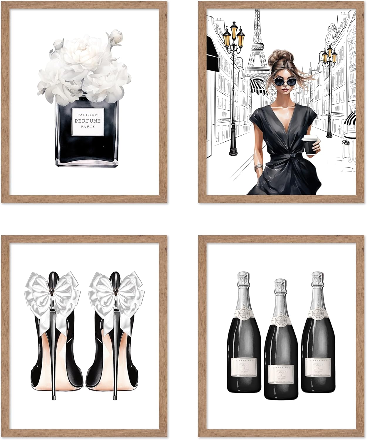 Poster Master 4-Piece Fashion Print - Turquoise Blue Designer Poster - Handbag, Shoes & Perfume Art - Chic Gift for Her & Fashionista - Decor for Bedroom or Girl's Room - 8x10 UNFRAMED Wall Art