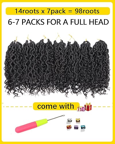 Miniatura 4 de Cabello de ganchillo de 8 pulgadas para mujeres negras, 7 paquetes de cabello de ganchillo Goddess Locs con extremos rizados, rastas cortas de
