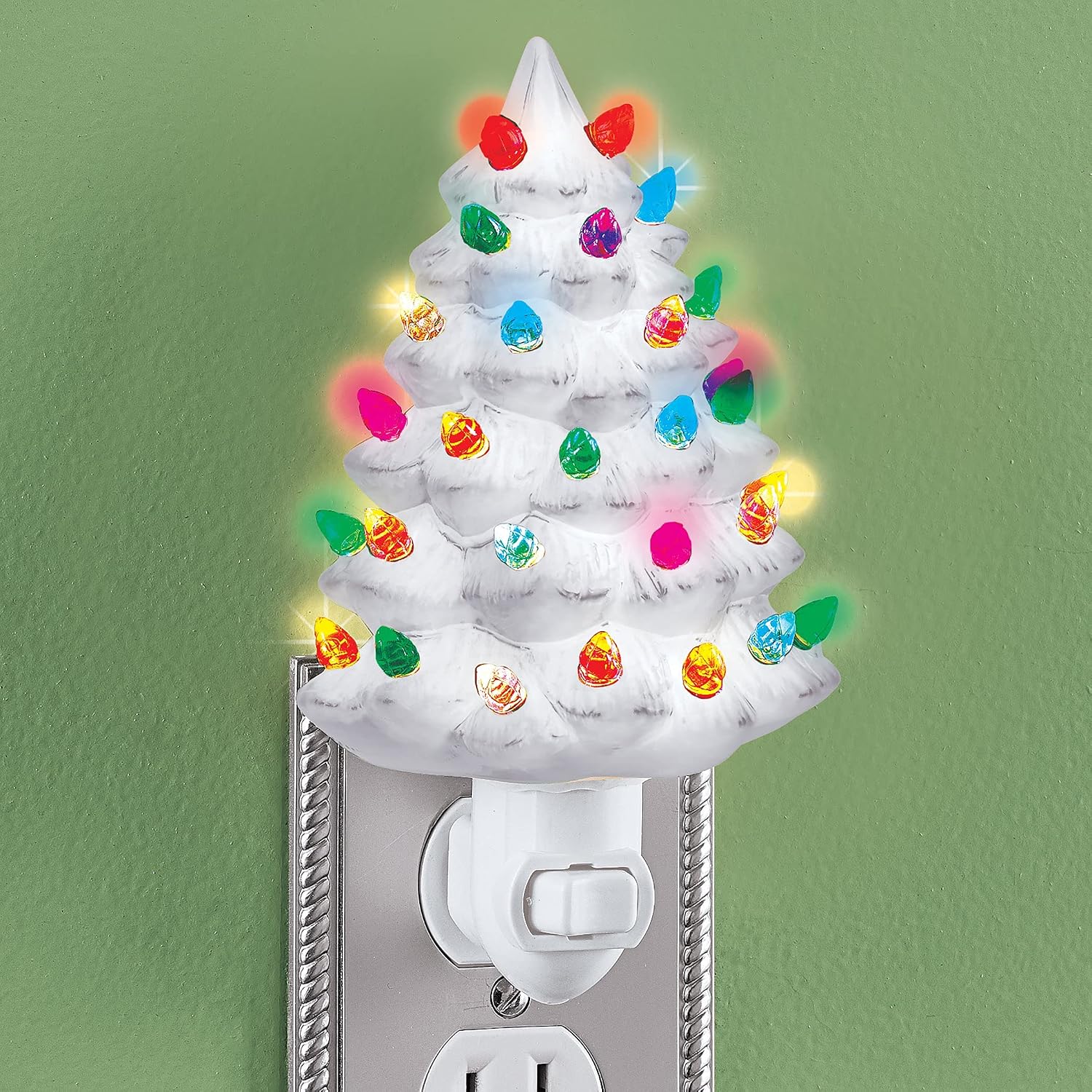 Collections Etc Ceramic Christmas Tree Night Light - 6"H, Nostalgic, Decorative Bathroom Decoration, White