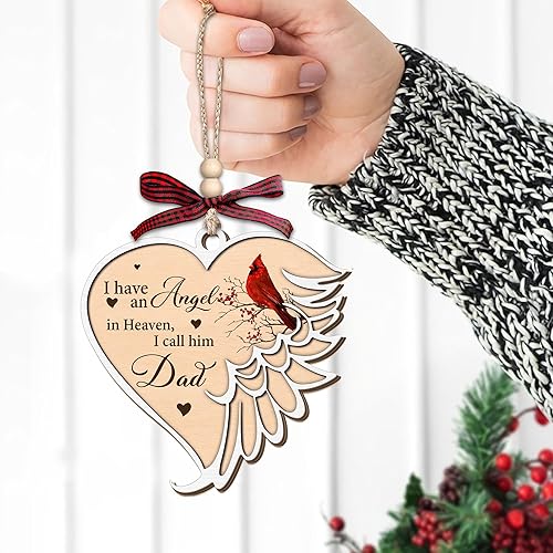 Miniatura 5 de Hyturle - Adornos de cardenal conmemorativos para la pérdida de un ser querido, adorno de madera cardenal con texto en inglés "I Call Him Dad",