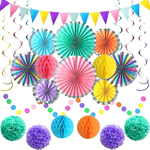 Decoración colorida de papel colgante para fiestas, suministros de decoración de cumpleaños para mujeres y hombres, decoración de fiesta arco iris