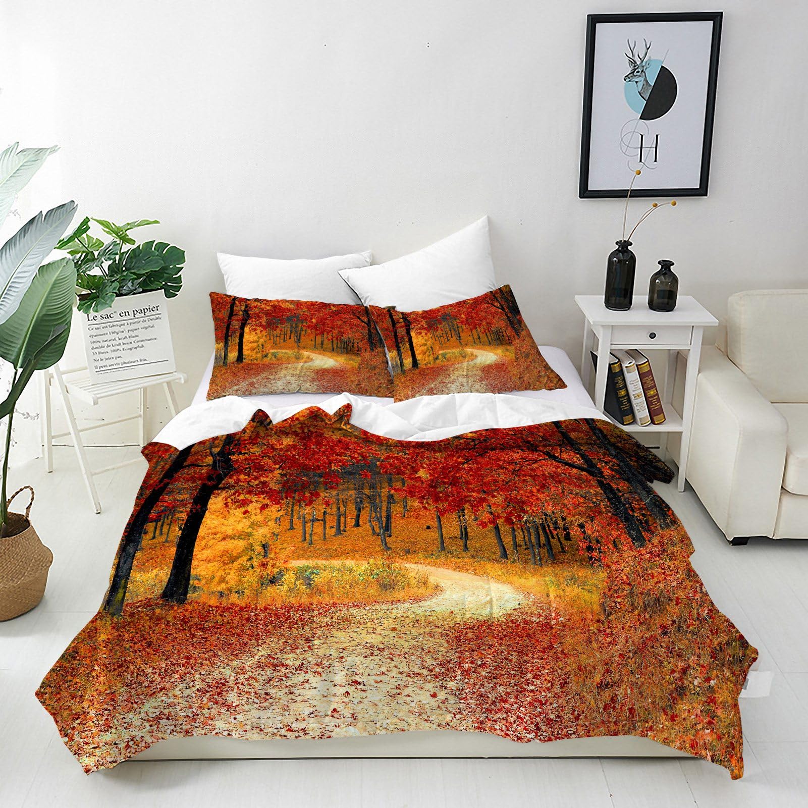 ANHOPE Autumn Duvet Cover Set Soft Lightweight 3 Piece Bedding Set with 2 Pillowcases Nature Fall Forest Tree Print Pattern Quilt Cover with Zipper Closure King โ image 1