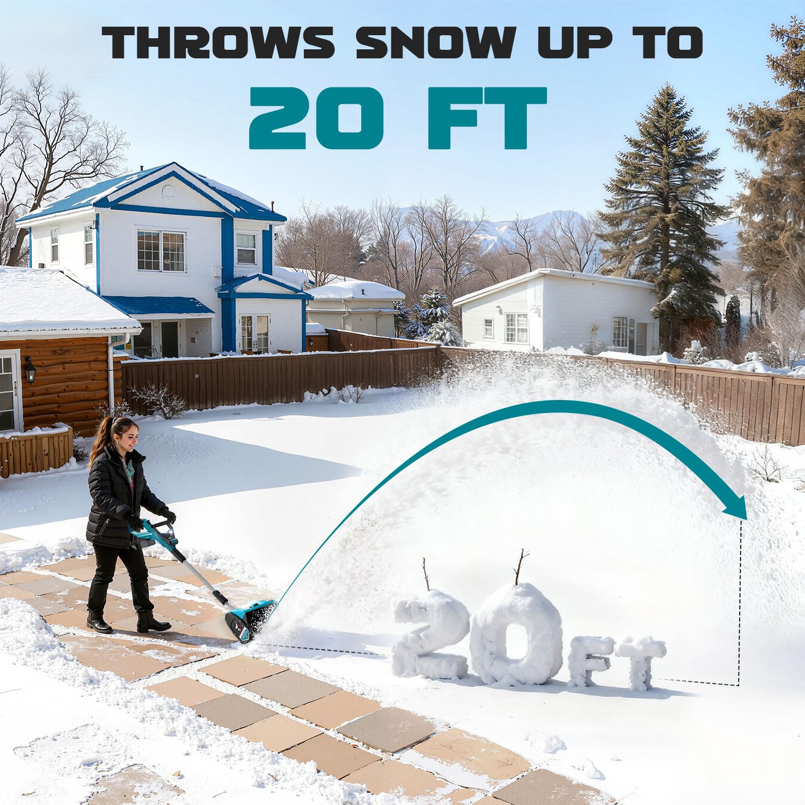 Ecarke Akku-Schneefräse kompatibel mit Makita 18V Akkus, 1000W bürstenloser Motor, Räumhöhe bis 15.5 cm, Wurfweite bis 6-7 m, Arbeitsbreite 30 cm, 30° verstellbar (ohne Akku)